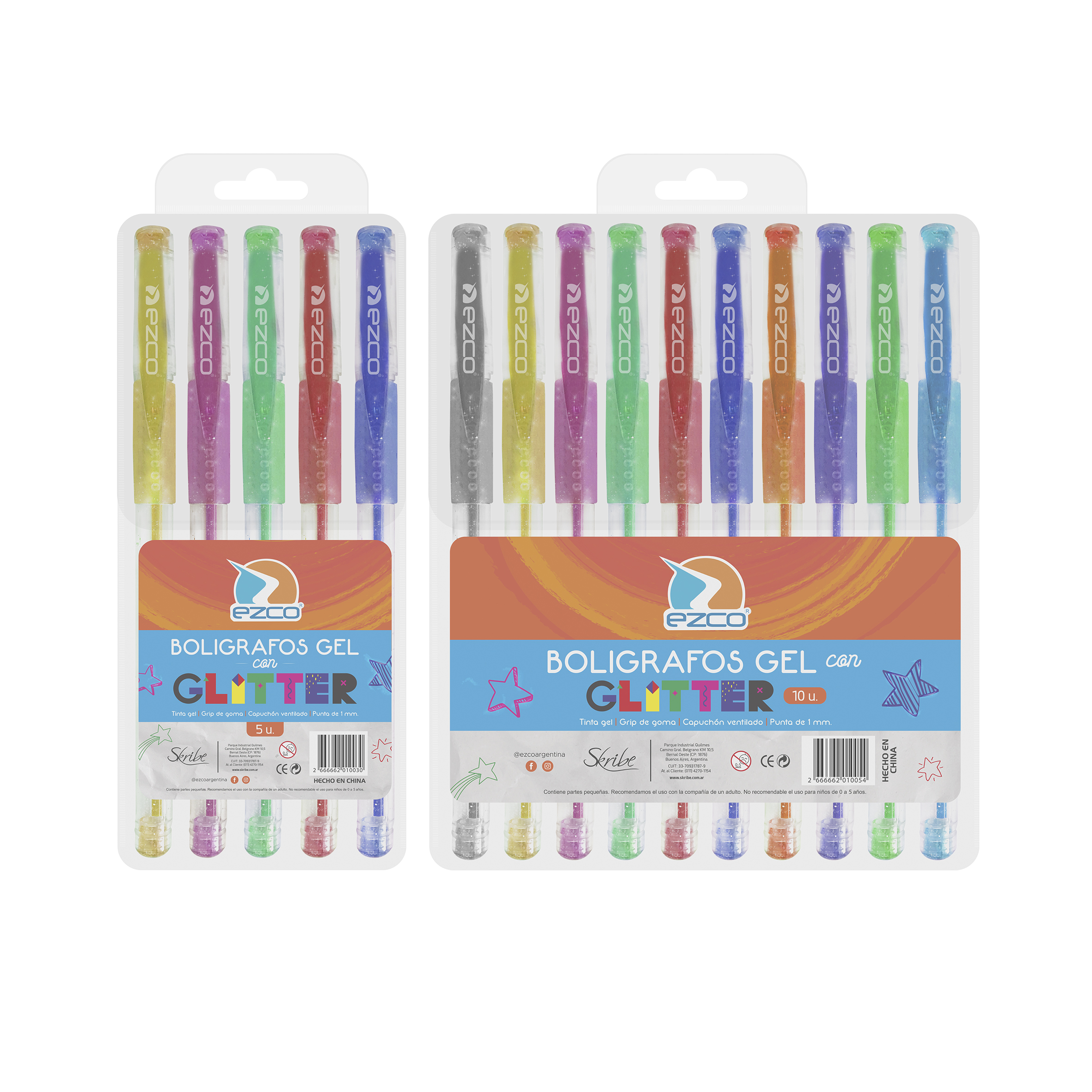 Ezco bolígrafos lapiceras gel glitter 1mm x10 colores